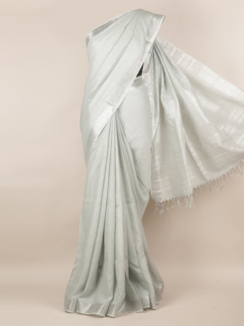 

Pothys Silver-Toned Solid Linen Blend Saree