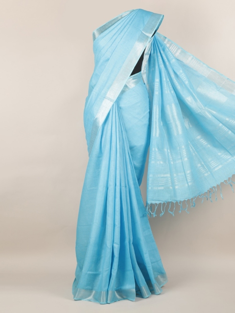 

Pothys Blue Solid Linen Blend Saree