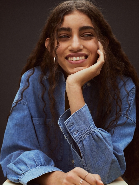 

H&M Women Blue Long Denim Shirt