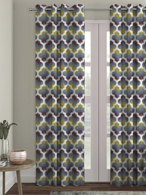 

HOUZZCODE Blue & White Printed Single Black Out Door Curtain