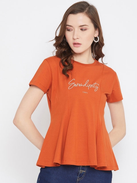 

Octave Women Orange Printed Round Neck T-shirt