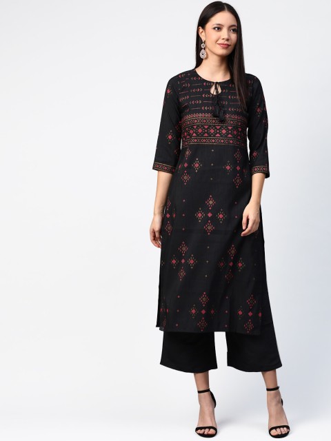 

ZIYAA Women Black Printed Kurta with Palazzos