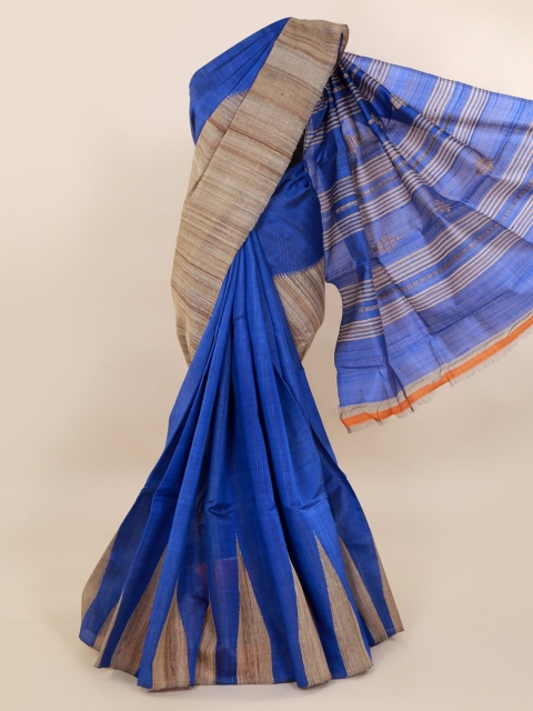 

Pothys Blue & Beige Jute Silk Printed Saree