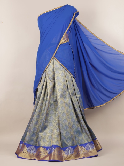 

Pothys Blue Woven Design Poly Chiffon Half Saree
