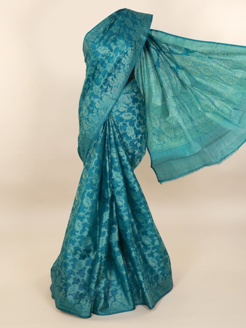 

Pothys Blue & Gold-Toned Pure Silk Woven Design Tussar Saree