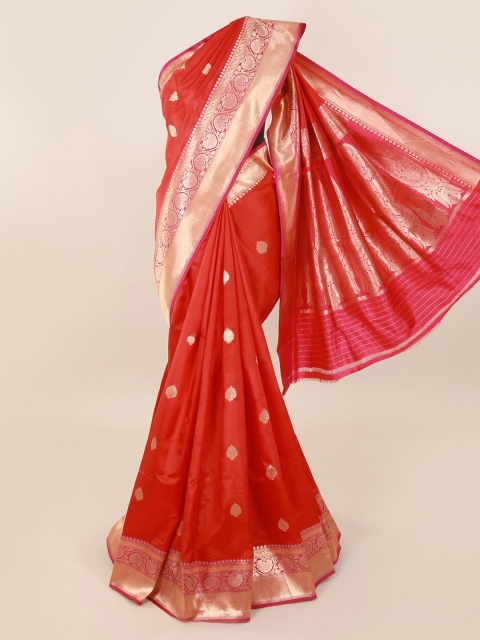 

Pothys Red & Gold-Toned Pure Silk Woven Design Saree With Zari Border