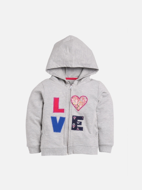 

TAMBOURINE Girls Grey Printed Hooded Sweatshirt
