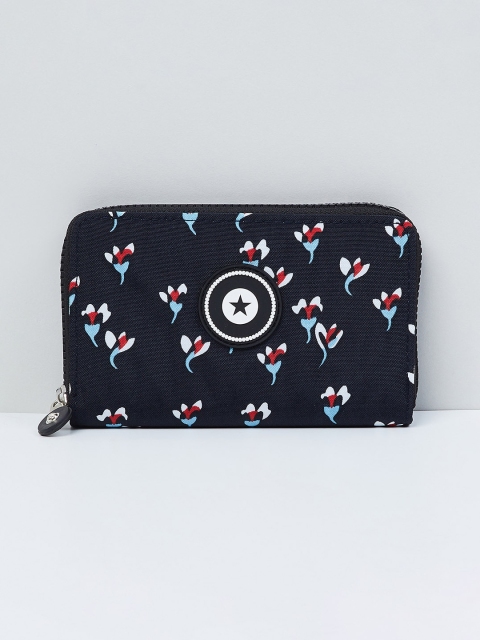 

max Women Navy Blue & White Printed Zip Around Wallet