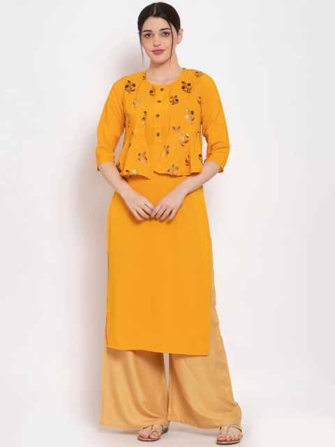 

ALC Creations Yellow Floral Printed Crepe Kurta