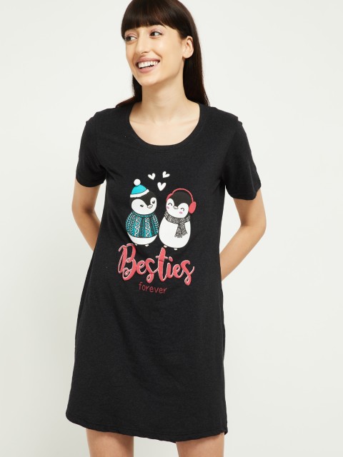 

max Women Black & White Printed Sleep Shirt SND14ANTHRA MARL