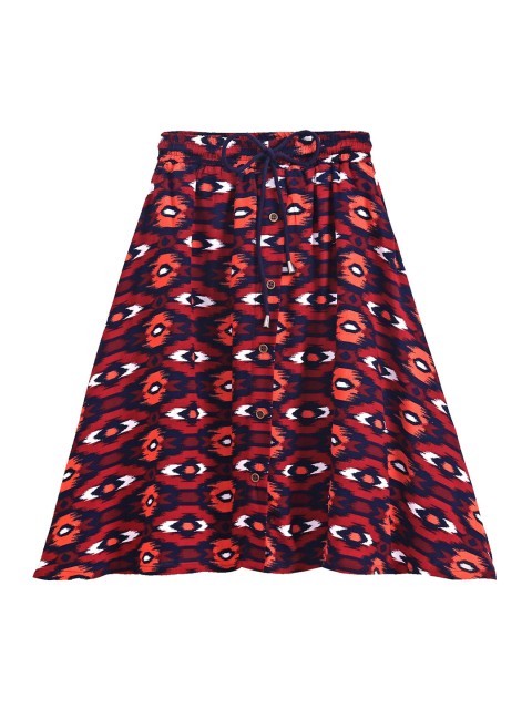 

KiddoPanti Girls Red & Navy Blue Printed A-Line Skirt