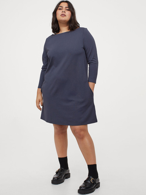 

H&M Plus Women Navy Blue Boat-Neck Dress