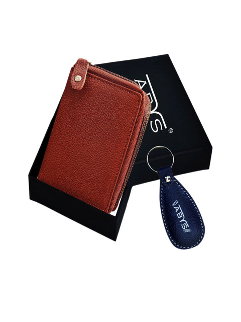 

ABYS Unisex Brown & Navy Blue Textured Leather Accessory Gift Set