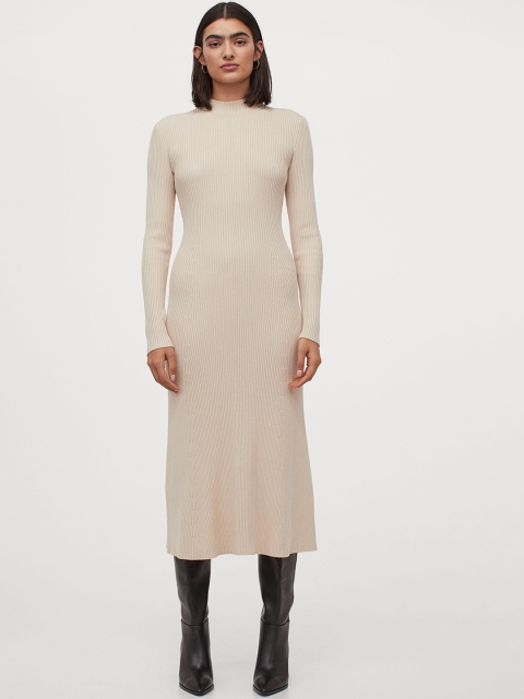 H&M Women Beige Rib-Knit Dress