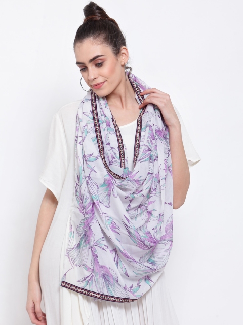 

J Style Women White & Purple Printed Stole