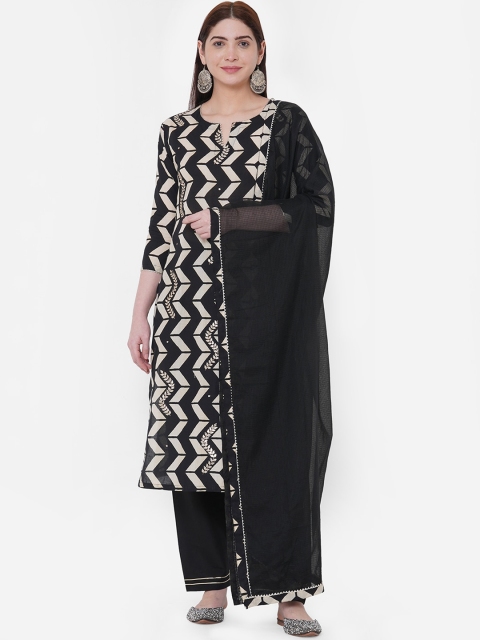 

FASHOR Women Black & Beige Printed Kurta with Palazzos & Dupatta