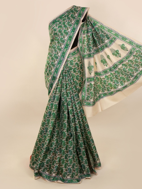 

Pothys Green Pure Silk Printed Bagh Saree