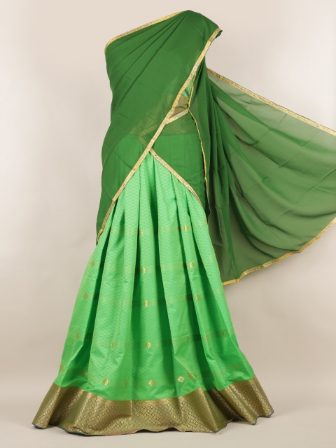 

Pothys Green Solid Poly Chiffon Lehenga Half Saree