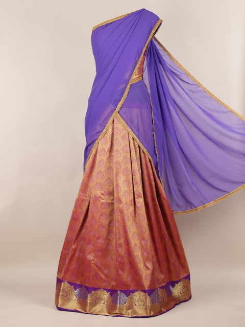 

Pothys Lavender & Orange Poly Chiffon Solid Lehenga Half Saree