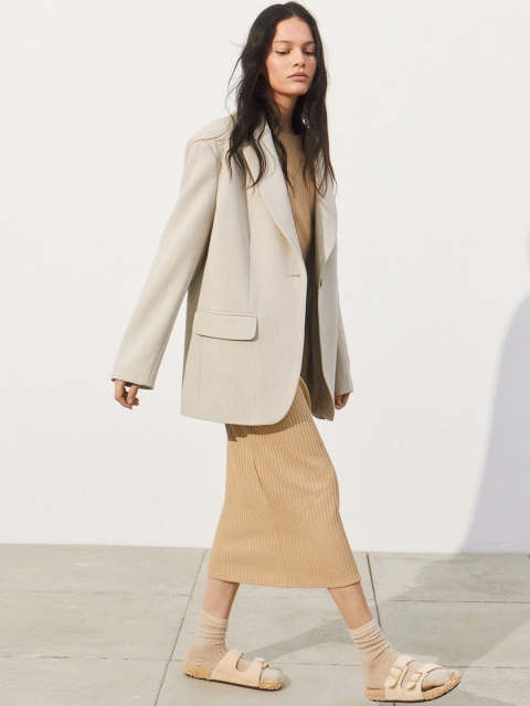

H&M Women Beige Ribbed jersey dress