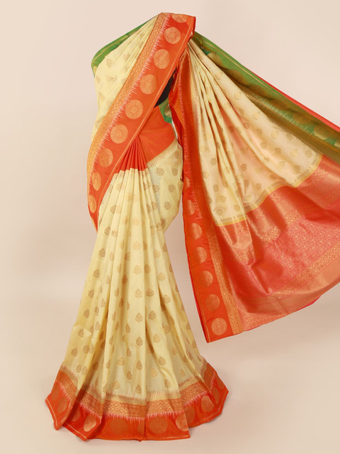 

Pothys Cream-Coloured & Orange Pure Silk Woven Design Saree