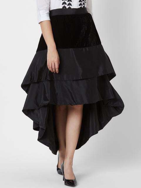 

Vedic Women Black Solid Velvet Layered Flared Skirt