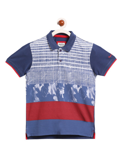 

Pepe Jeans Boys Navy Blue & Red Colorblocked Polo Collar T-shirt