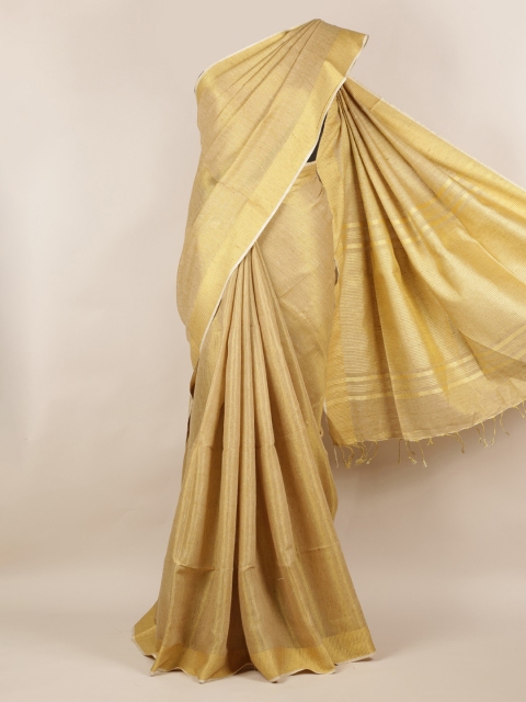 

Pothys Gold-Toned Solid Linen Blend Saree