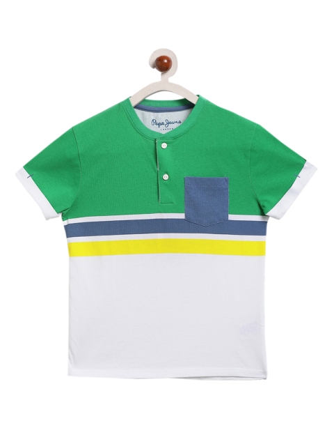 

Pepe Jeans Boys Green & White Colourblocked Henley Neck T-shirt