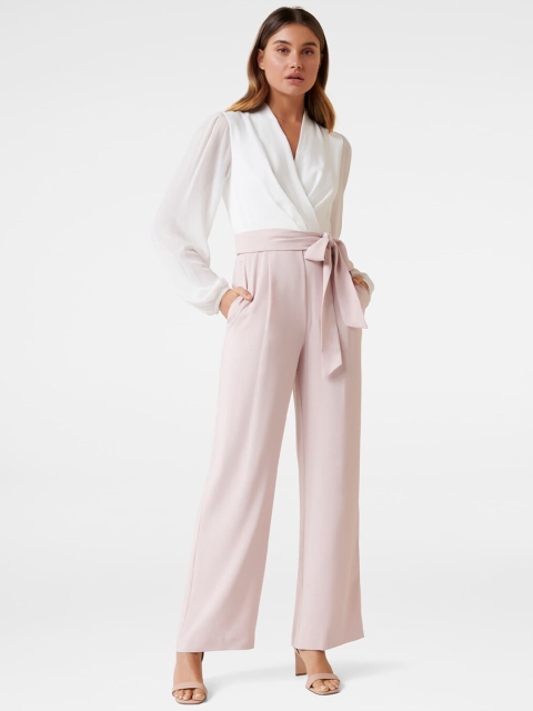 

Forever New Women Pink & White Solid Basic Jumpsuit