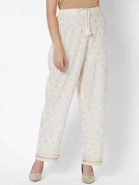 

Vedic Women Off-White & Gold-Toned Printed Straight Palazzos