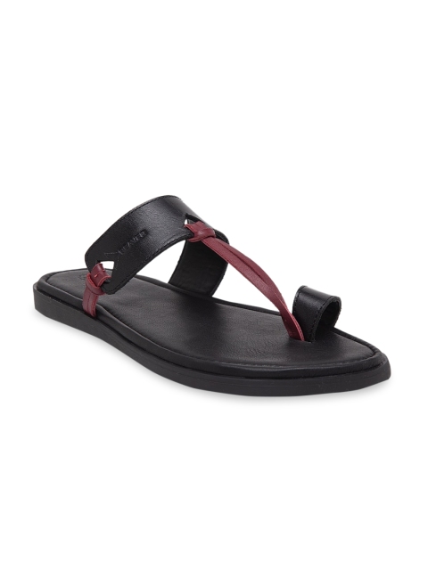 BEAVER Men Black & Brown Leather Comfort Sandals