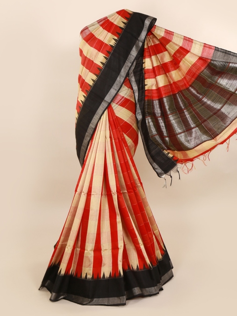 

Pothys Red & Cream-Coloured Jute Silk Striped Saree