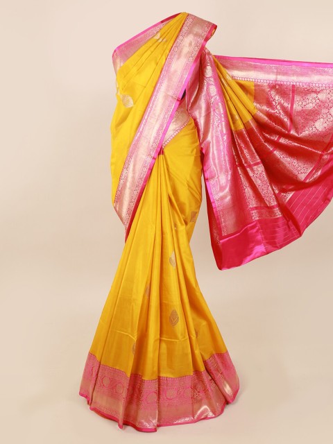

Pothys Yellow & Gold-Toned Pure Silk Woven Design Saree With Zari Border