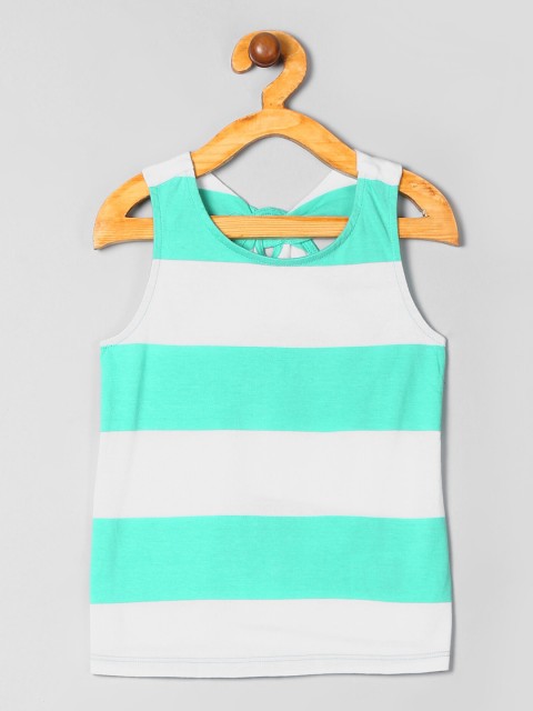 

GAP Girls Green Striped Round Neck T-shirt