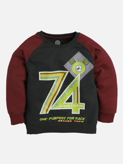 

TAMBOURINE Boys Green & Yellow Printed Cotton Sweatshirt