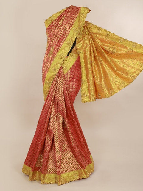 

Pothys Pink & Gold-Coloured Pure Silk Woven Design Embellished Kanjeevaram Saree