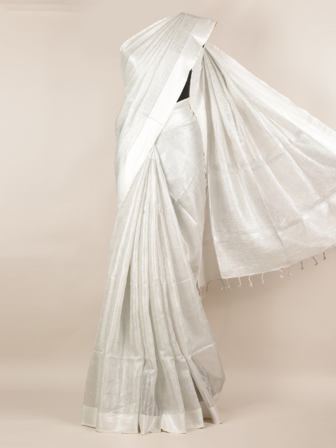 

Pothys Silver-Toned Solid Linen Blend Saree
