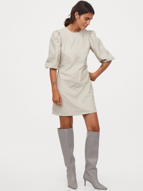 

H&M Women Off-White Solid Imitation Leather Dress