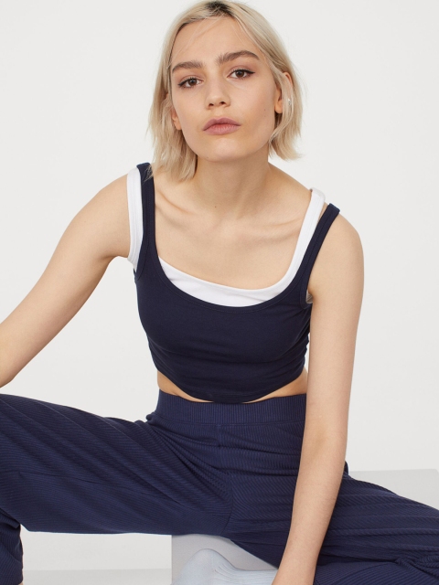 

H&M Women Blue Ribbed Trousers