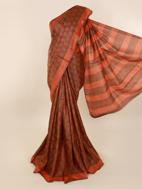 

Pothys Rust Pure Silk Printed Dabu Saree