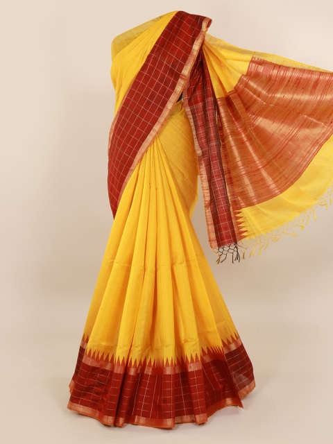 

Pothys Yellow & Red Jute Silk Solid Saree