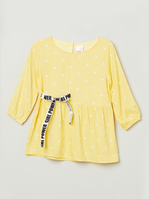 

max Girls Yellow Printed Pure Cotton Cinched Waist Top
