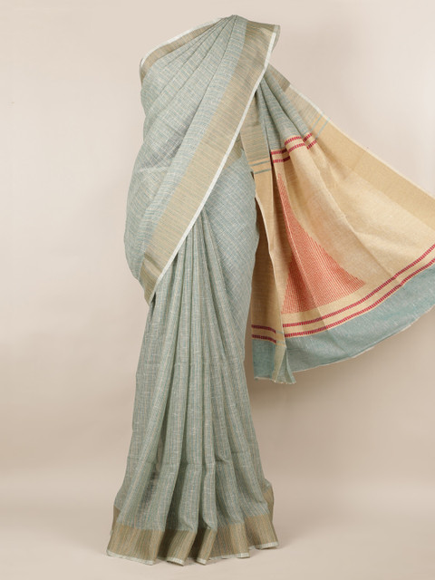 

Pothys Blue Solid Linen Blend Saree