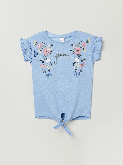 

max Girls Blue Printed Flutter Sleeves Pure Cotton Top
