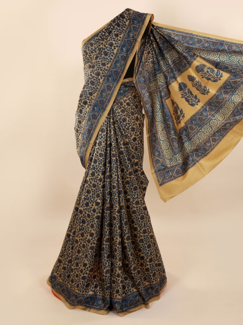 

Pothys Blue Pure Silk Printed Bagh Saree