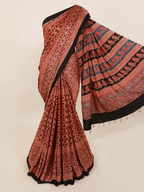 

Pothys Red & Black Pure Silk Printed Dabu Saree