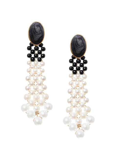 

FabAlley White & Black Gold-Plated Contemporary Drop Earrings