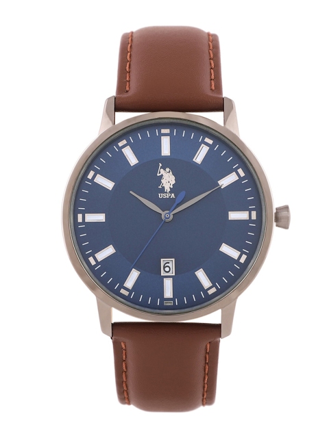

U.S. Polo Assn. Men Navy Blue & Brown Analogue Leather Watch USWAT0015