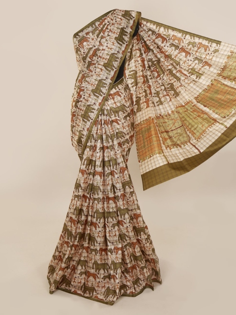 

Pothys Cream-Coloured Pure Silk Printed Bagh Saree